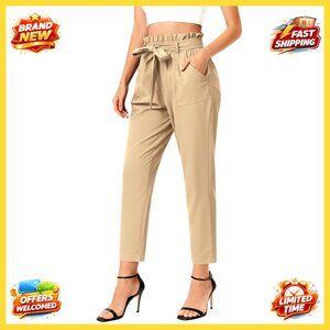 Paper Bag High Waist Trousers Elegant Office Business Casual Bow Tie Belt
